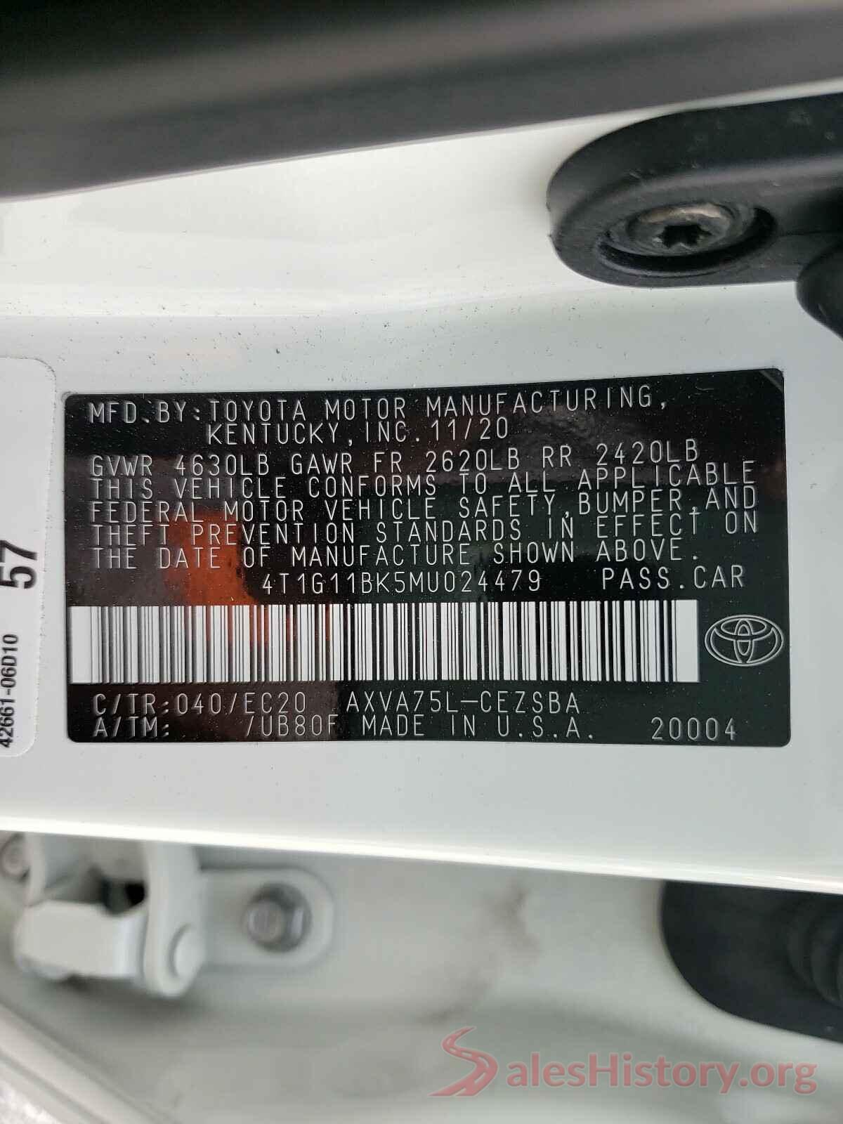 4T1G11BK5MU024479 2021 TOYOTA CAMRY