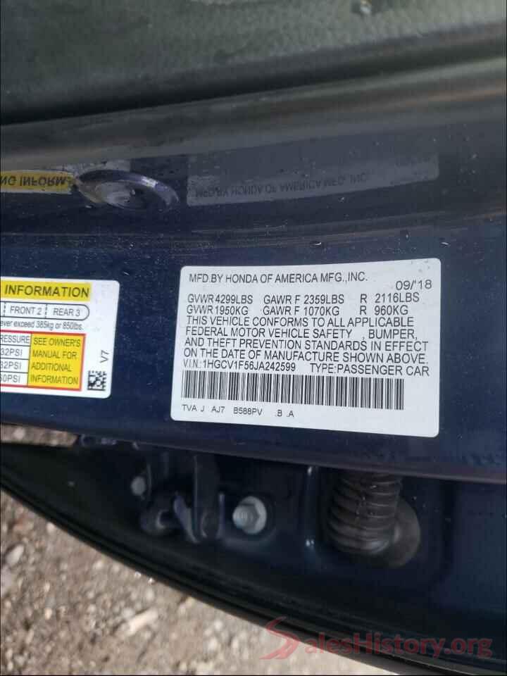 1HGCV1F56JA242599 2018 HONDA ACCORD