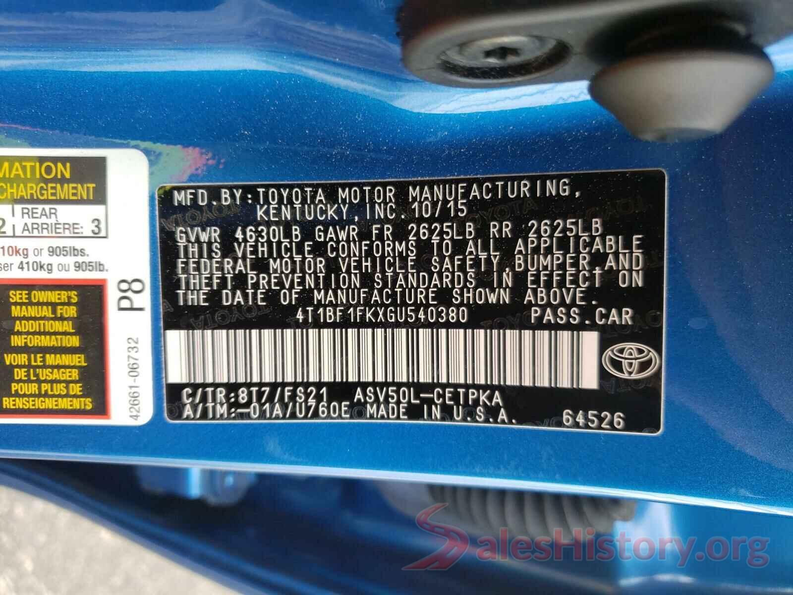 4T1BF1FKXGU540380 2016 TOYOTA CAMRY