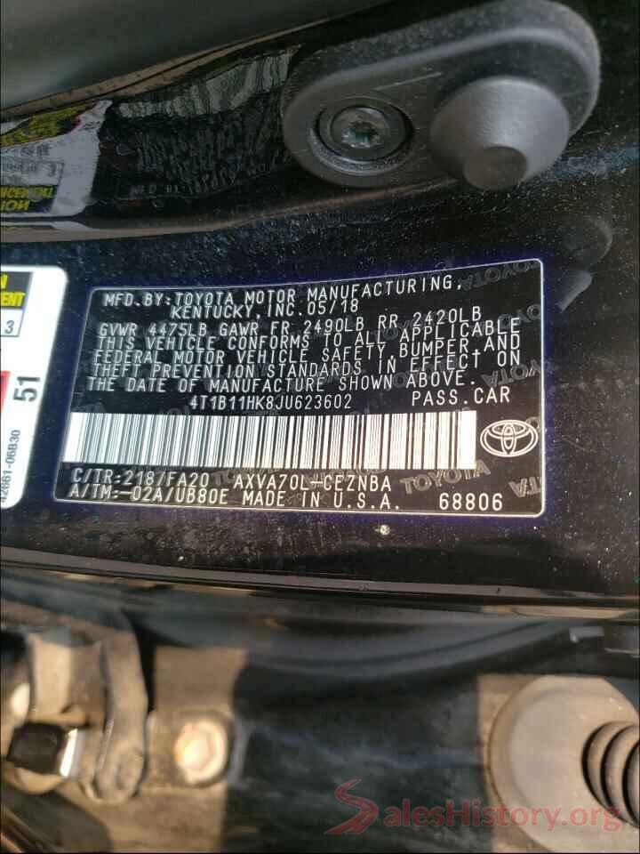 4T1B11HK8JU623602 2018 TOYOTA CAMRY