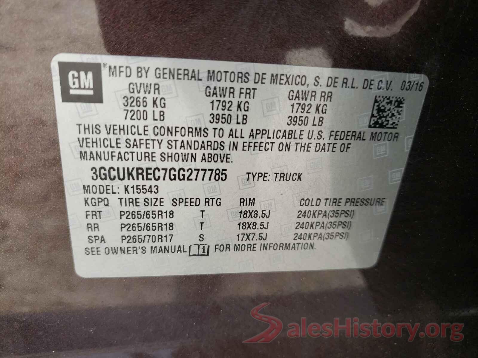 3GCUKREC7GG277785 2016 CHEVROLET SILVERADO