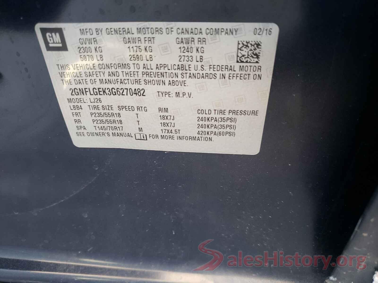 2GNFLGEK3G6270482 2016 CHEVROLET EQUINOX