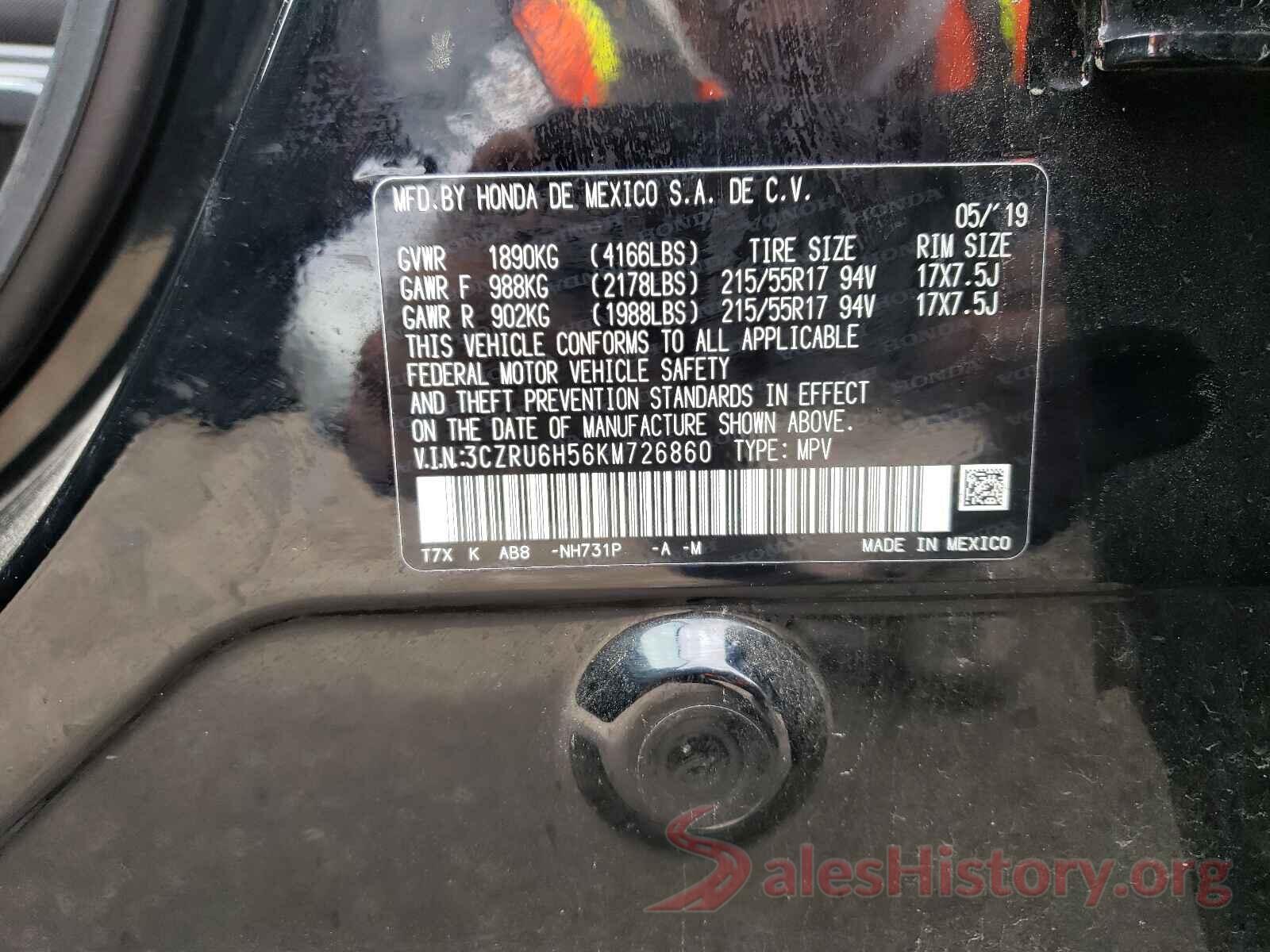 3CZRU6H56KM726860 2019 HONDA HR-V