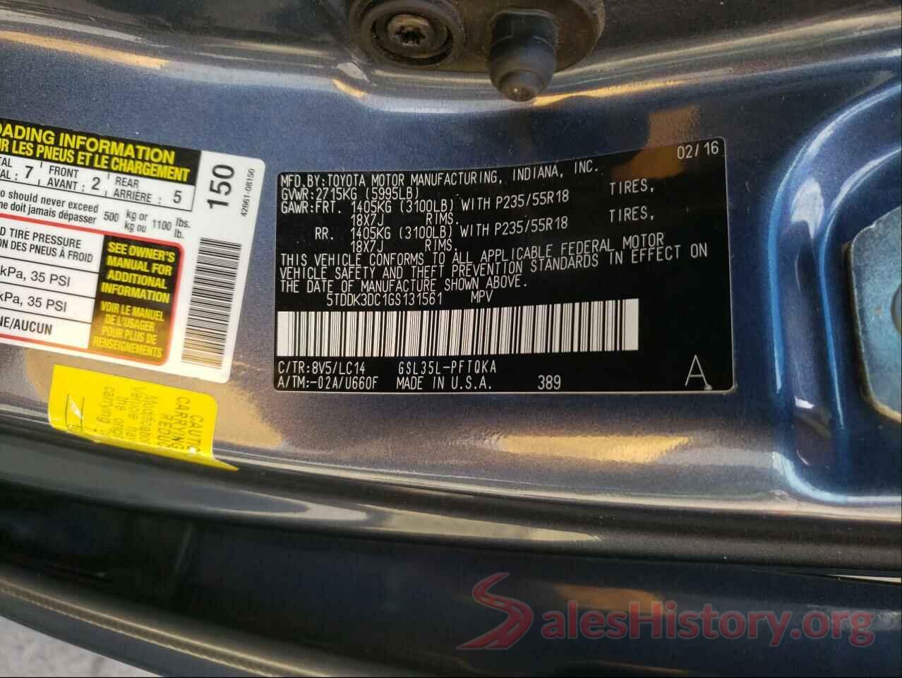 5TDDK3DC1GS131561 2016 TOYOTA SIENNA