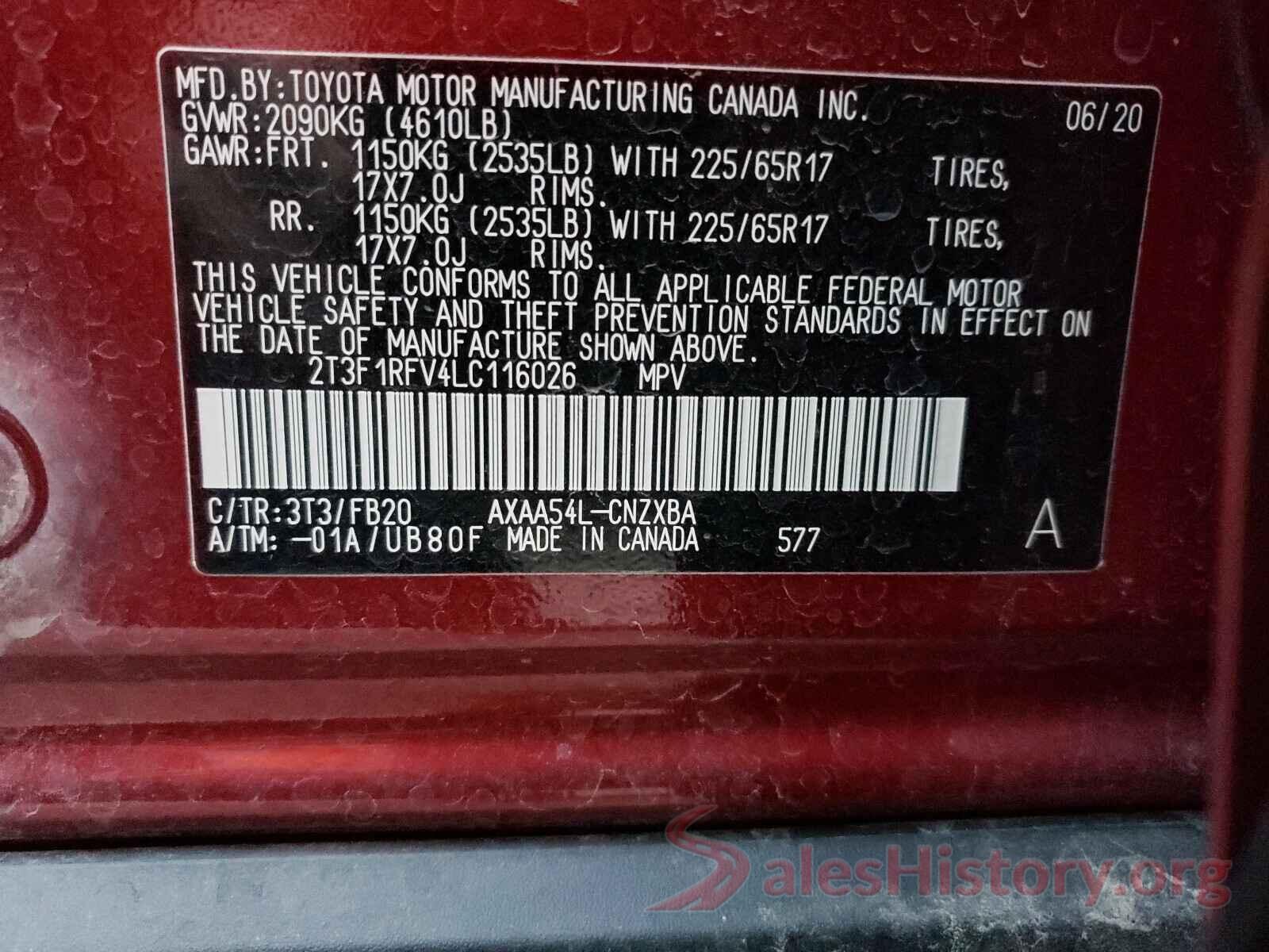 2T3F1RFV4LC116026 2020 TOYOTA RAV4