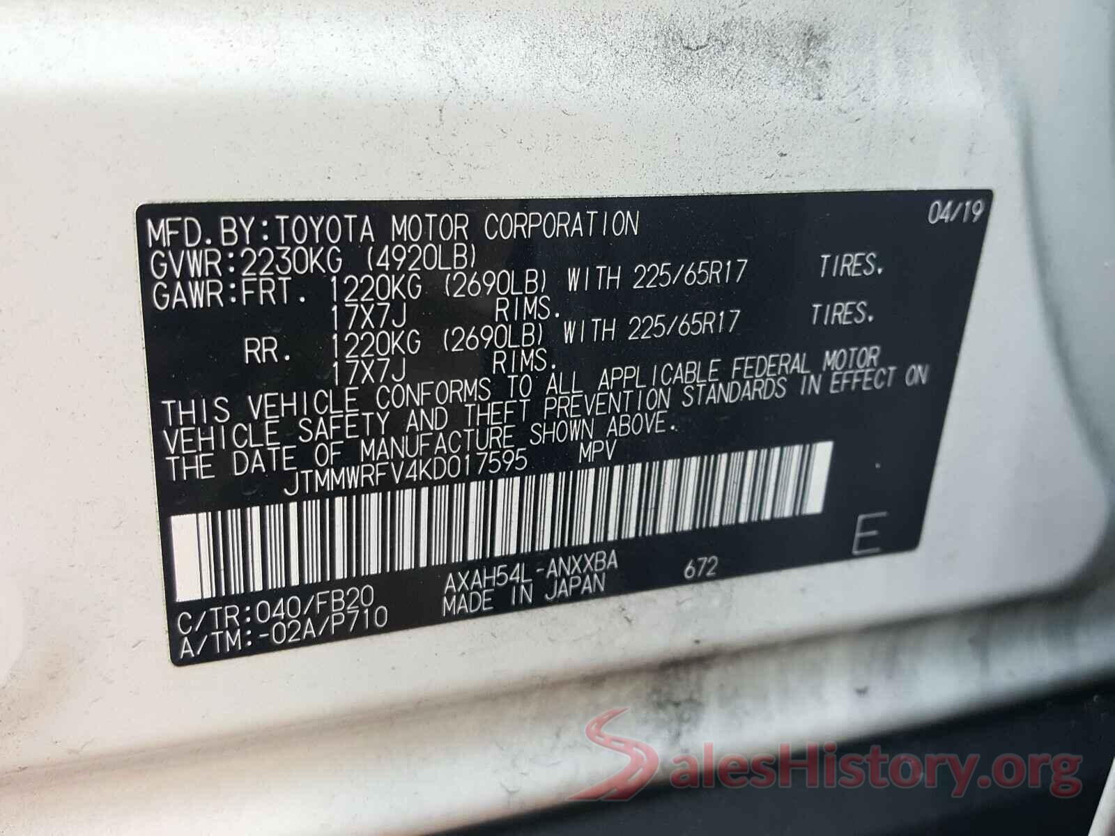 JTMMWRFV4KD017595 2019 TOYOTA RAV4