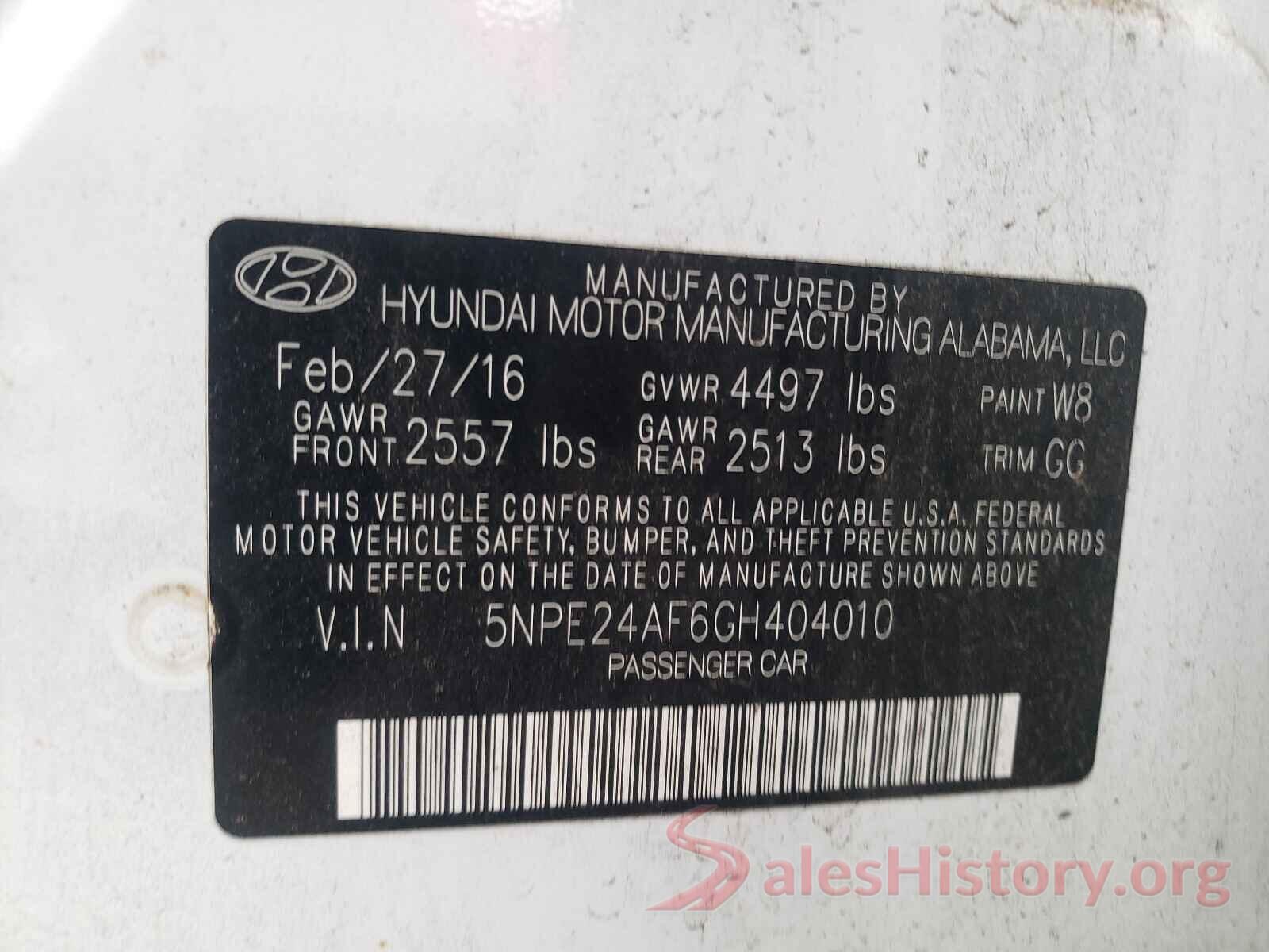 5NPE24AF6GH404010 2016 HYUNDAI SONATA