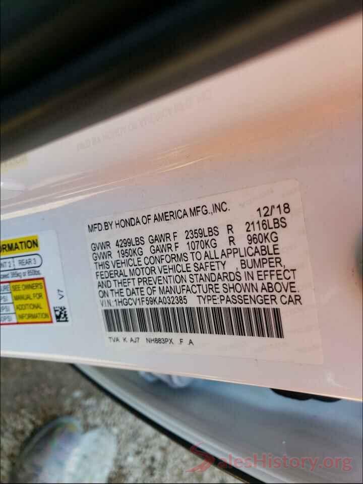 1HGCV1F59KA032385 2019 HONDA ACCORD