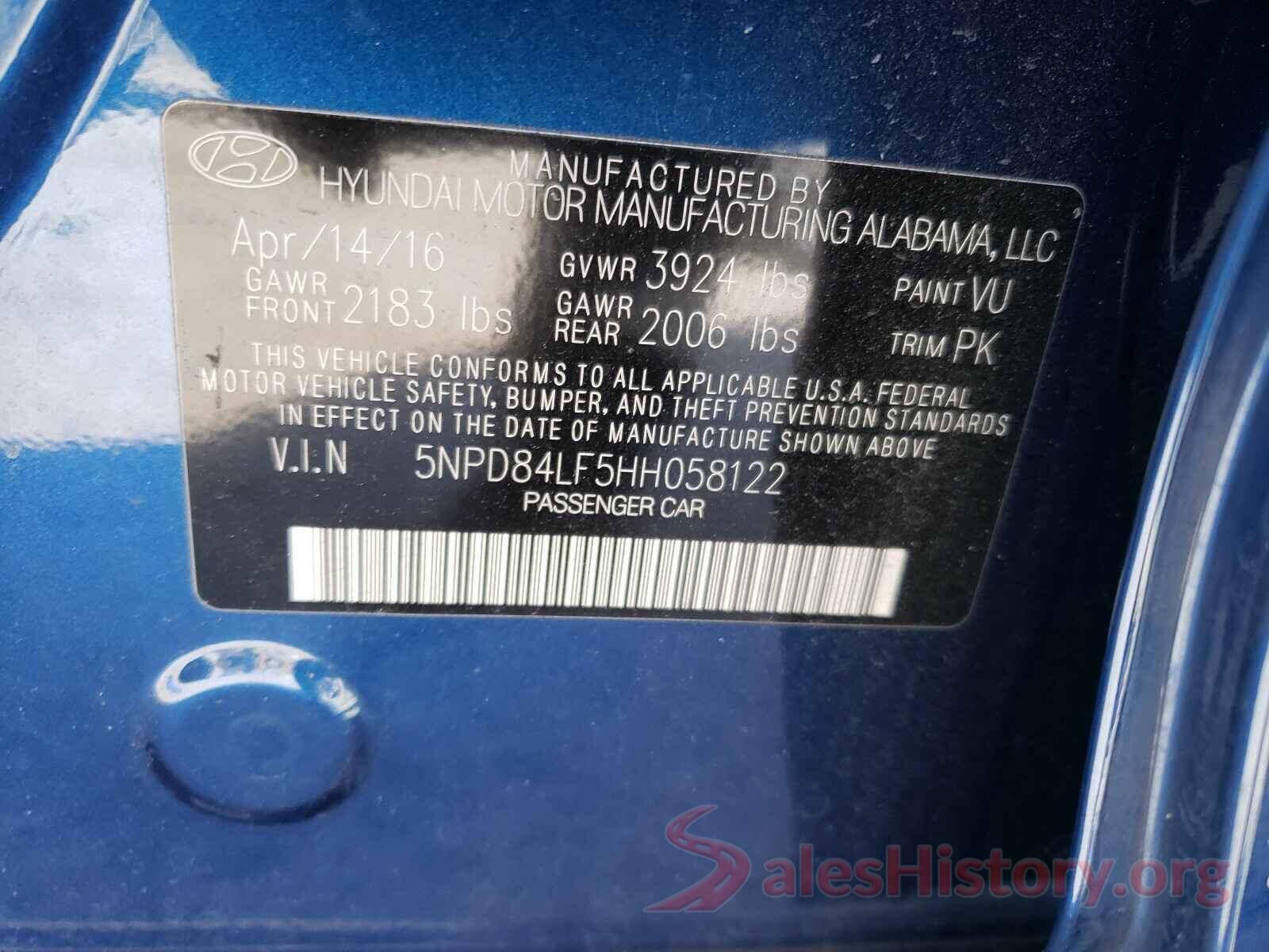 5NPD84LF5HH058122 2017 HYUNDAI ELANTRA