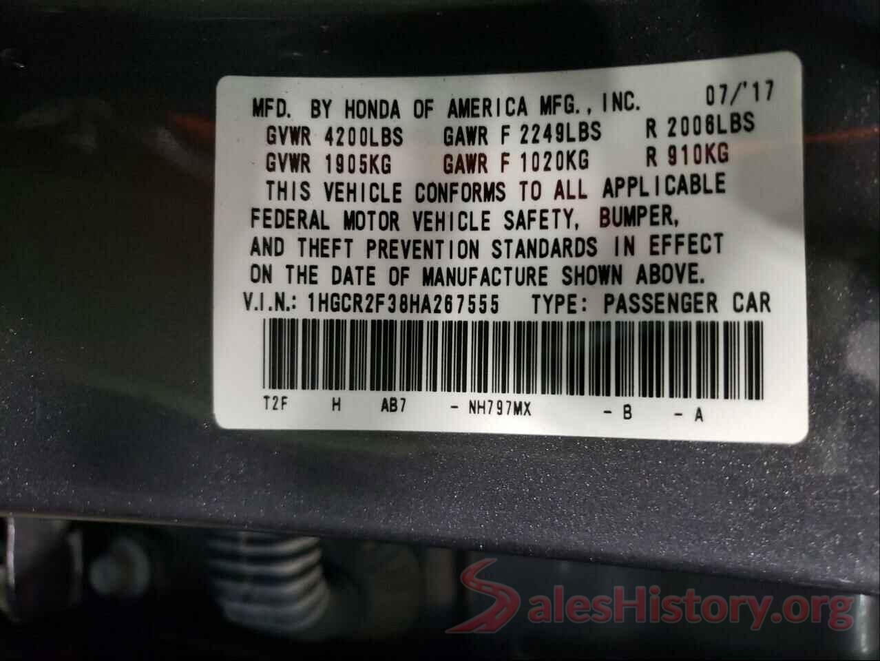 1HGCR2F38HA267555 2017 HONDA ACCORD