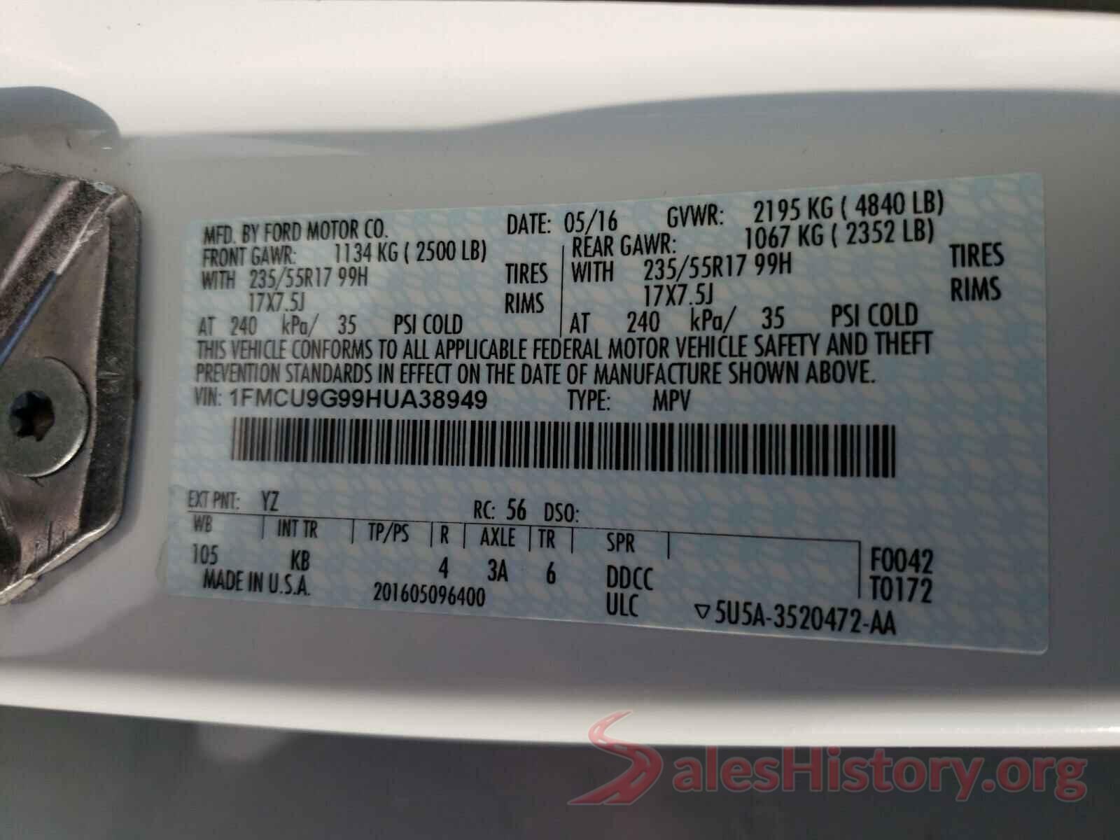 1FMCU9G99HUA38949 2017 FORD ESCAPE