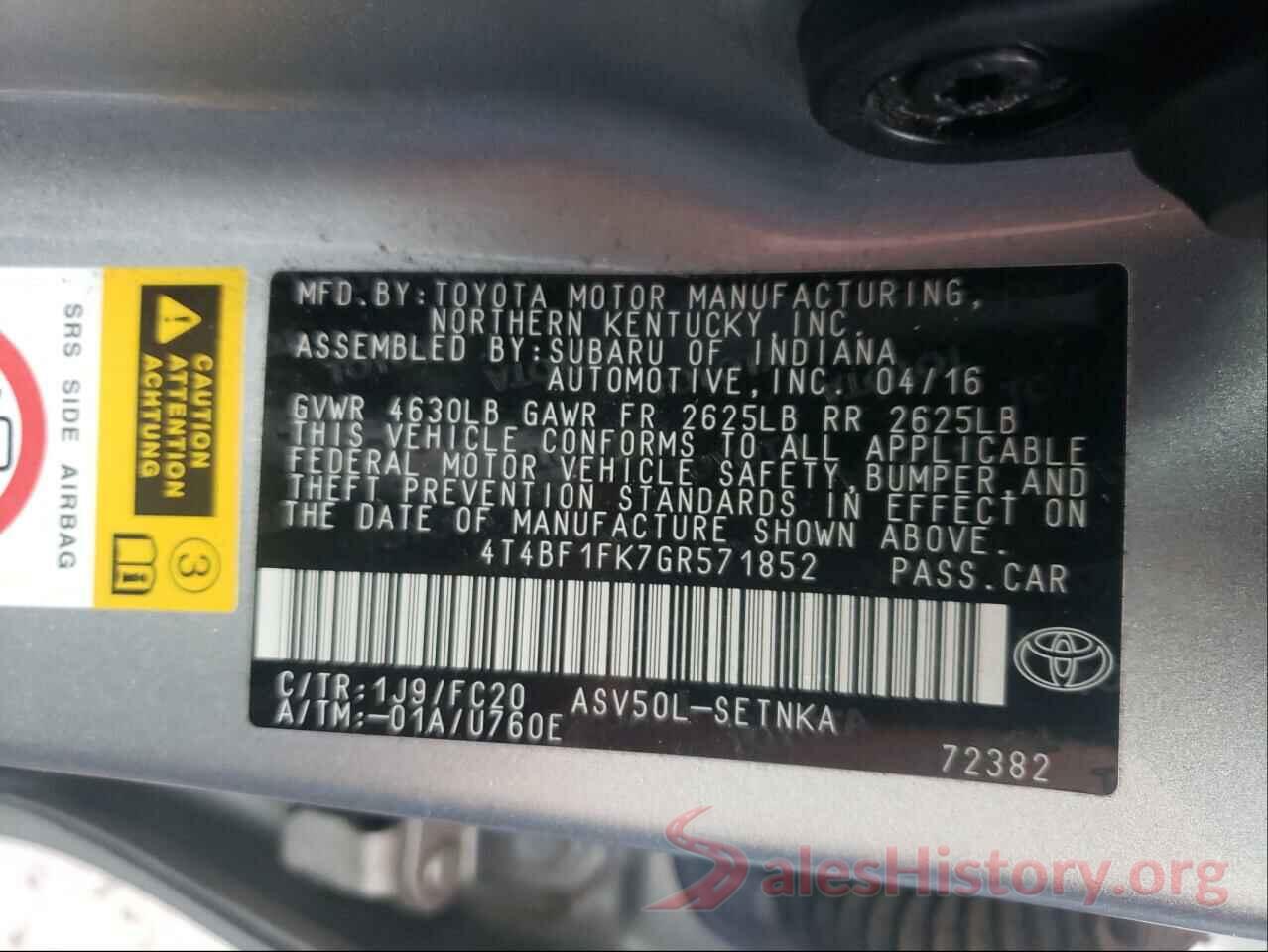 4T4BF1FK7GR571852 2016 TOYOTA CAMRY