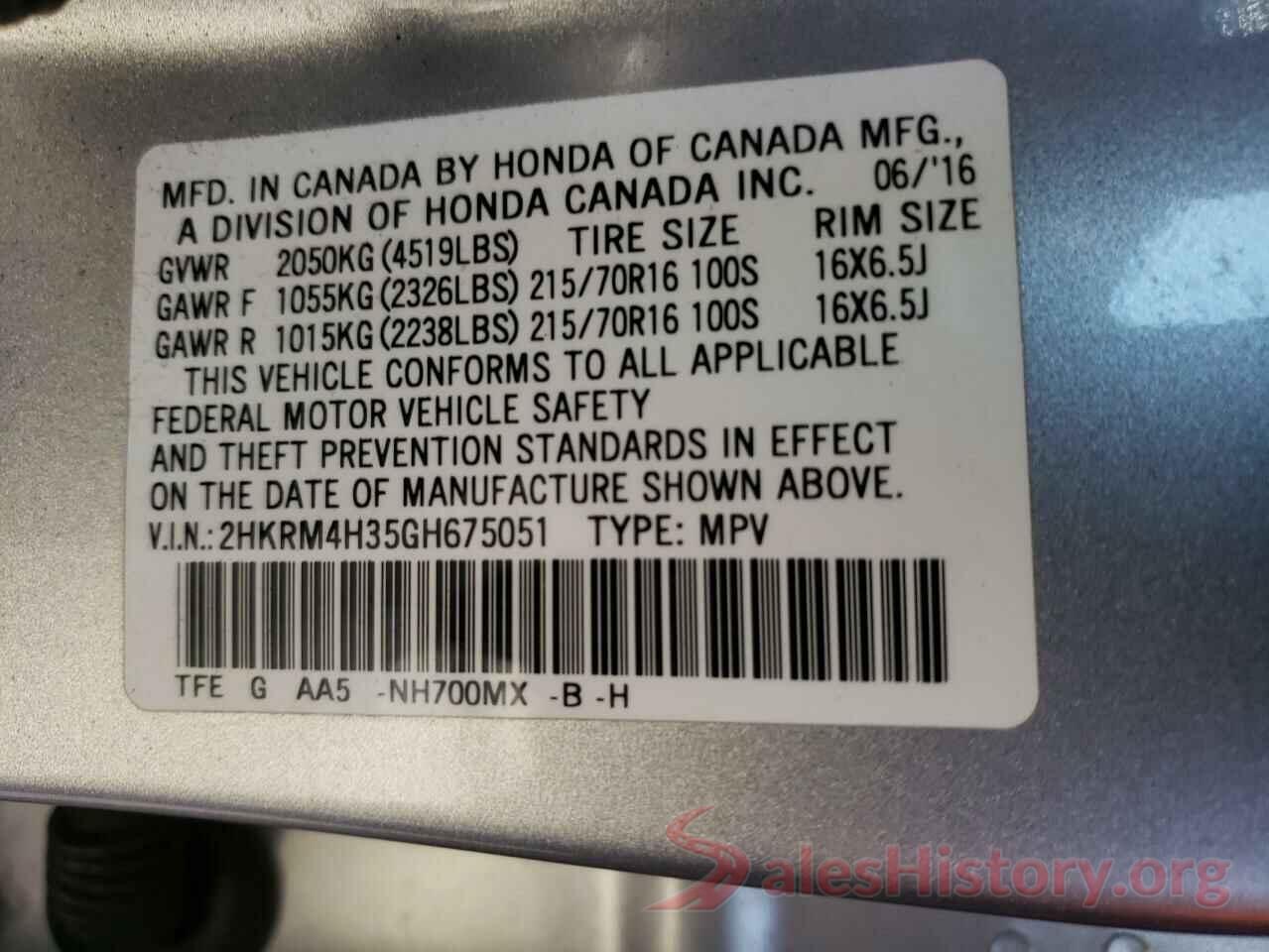 2HKRM4H35GH675051 2016 HONDA CRV