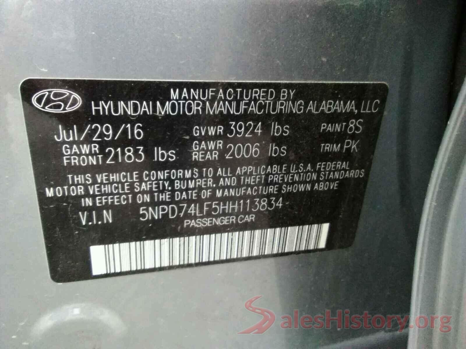 5NPD74LF5HH113834 2017 HYUNDAI ELANTRA