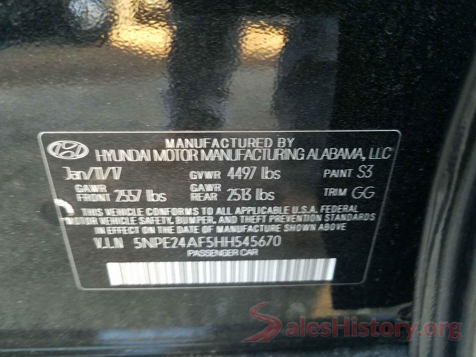 5NPE24AF5HH545670 2017 HYUNDAI SONATA