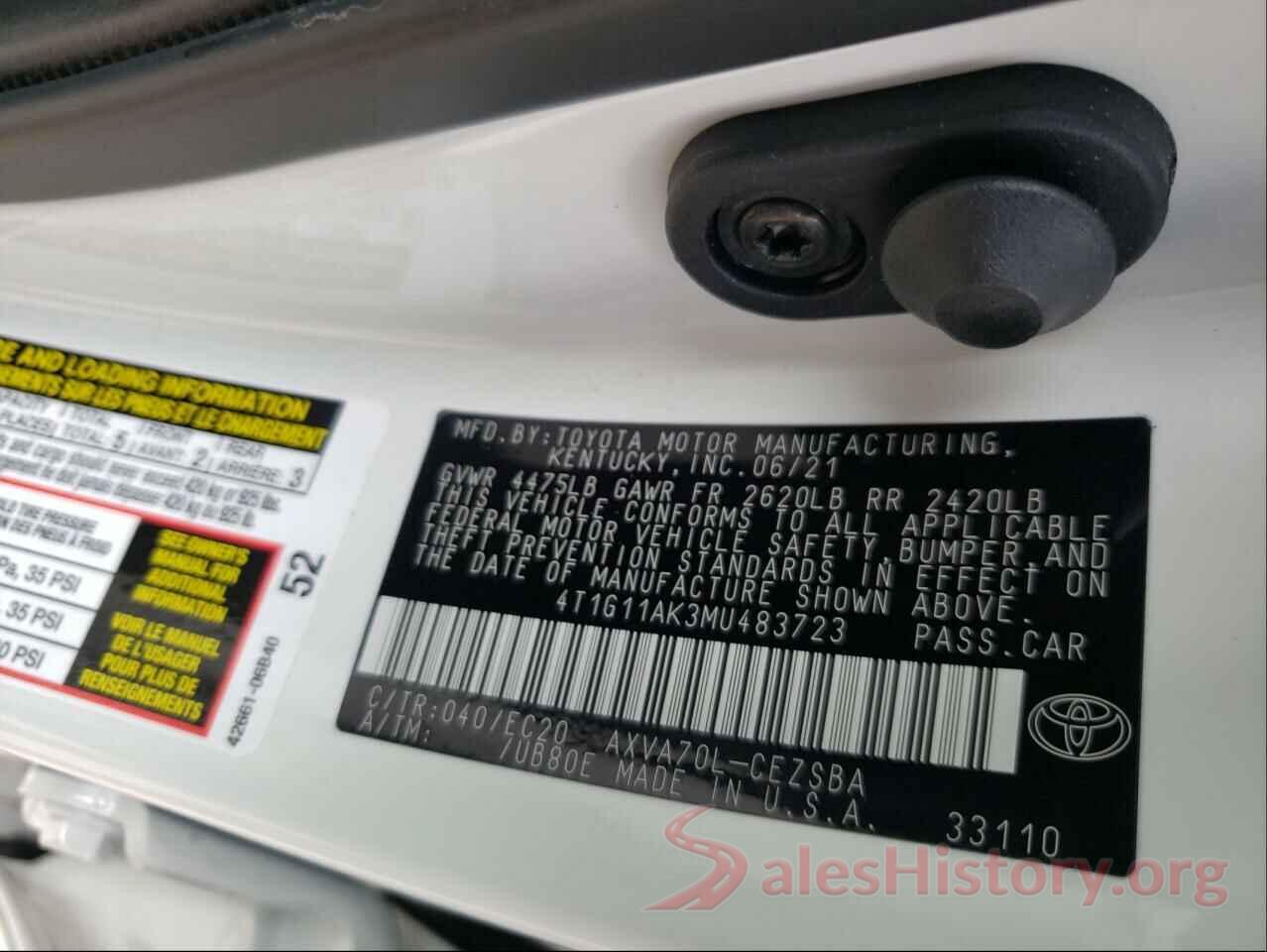 4T1G11AK3MU483723 2021 TOYOTA CAMRY