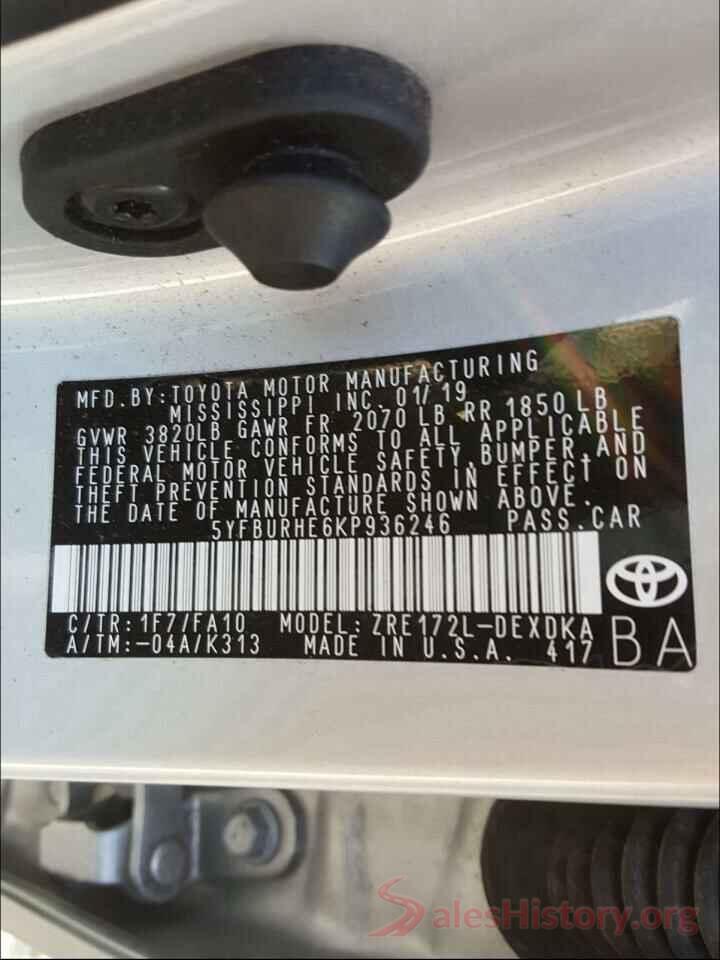 5YFBURHE6KP936246 2019 TOYOTA COROLLA