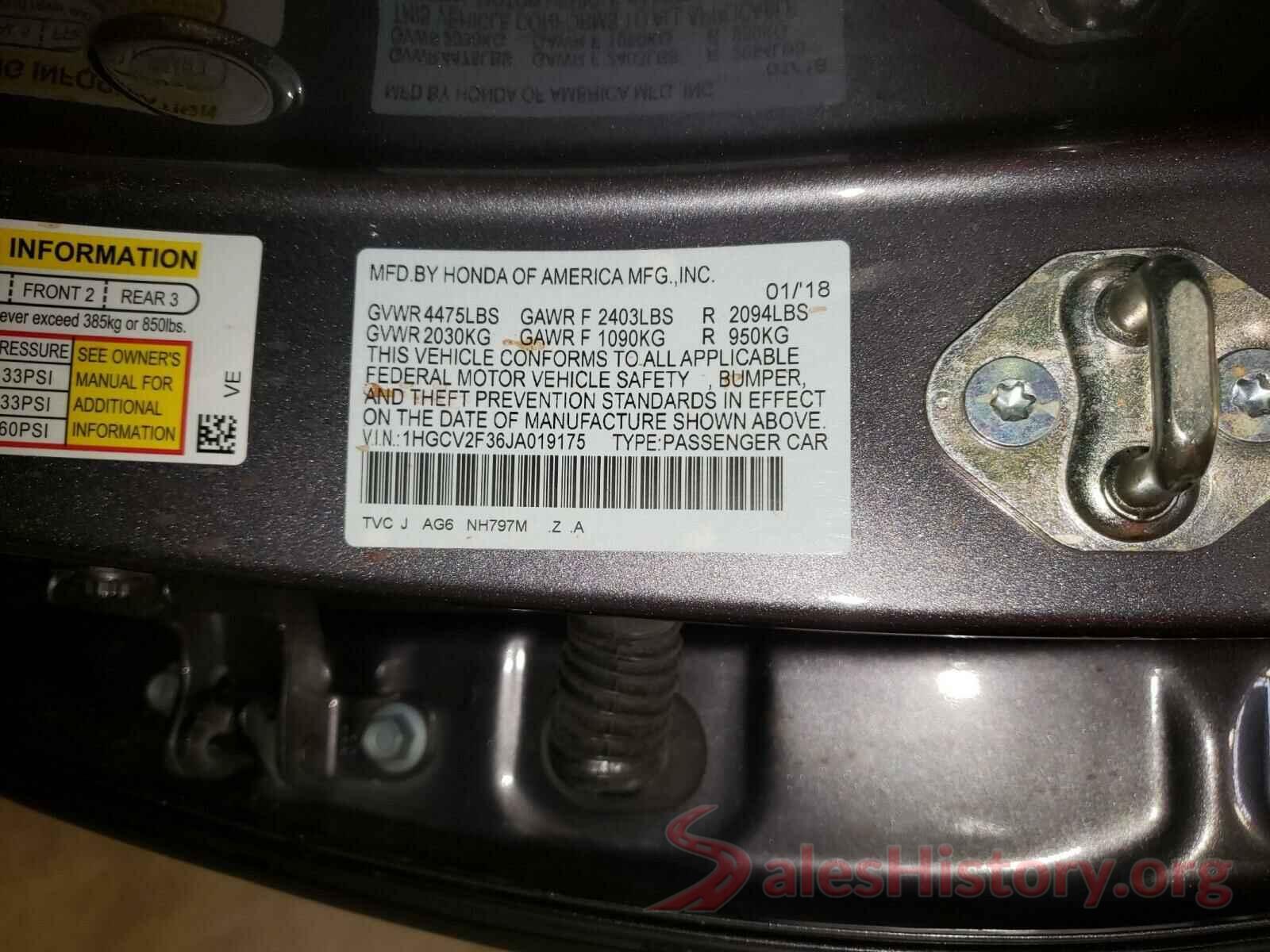 1HGCV2F36JA019175 2018 HONDA ACCORD