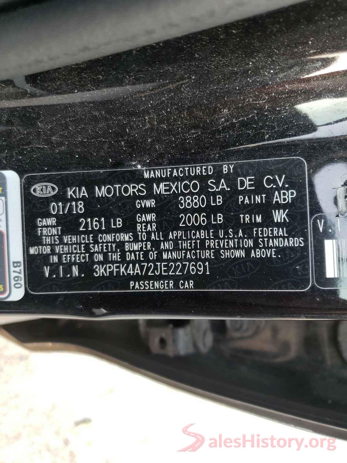 3KPFK4A72JE227691 2018 KIA FORTE