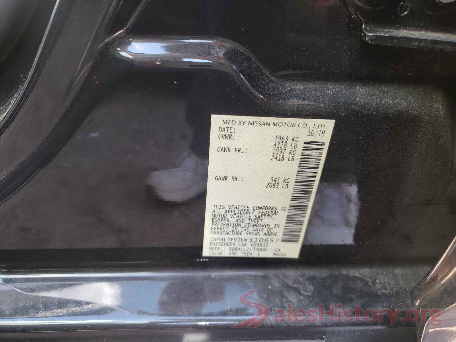 1N4BL4FV2LN310657 2020 NISSAN ALTIMA