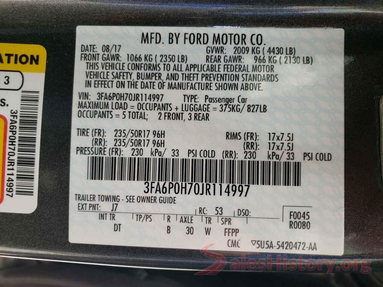 3FA6P0H70JR114997 2018 FORD FUSION