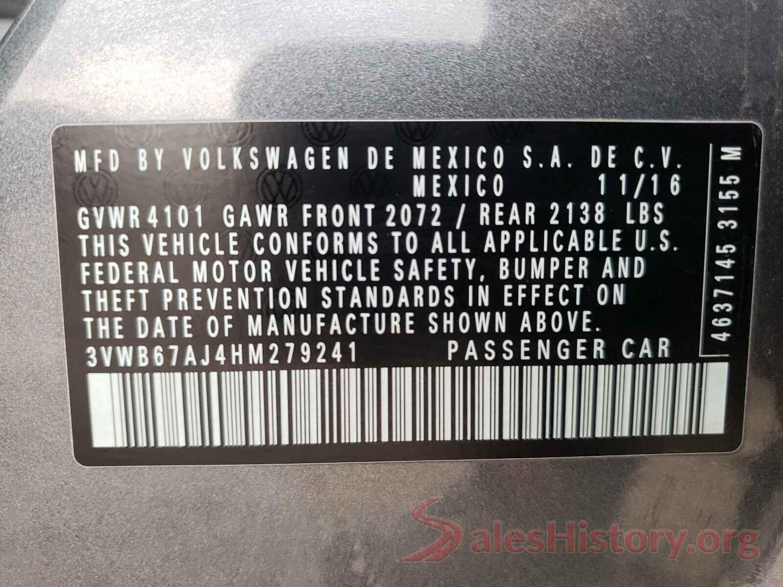 3VWB67AJ4HM279241 2017 VOLKSWAGEN JETTA