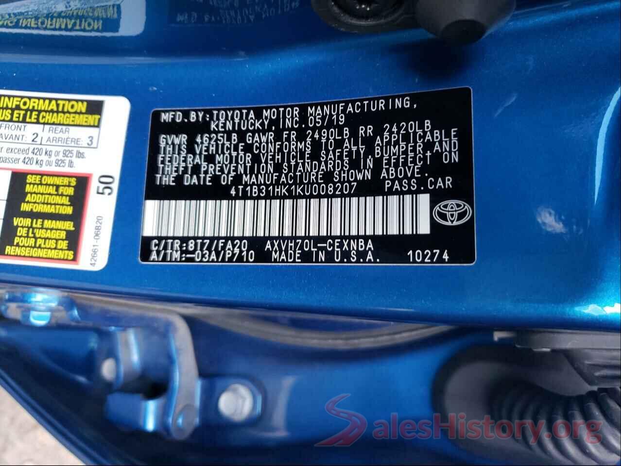 4T1B31HK1KU008207 2019 TOYOTA CAMRY