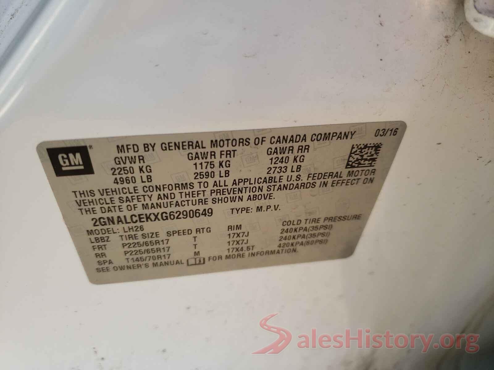 2GNALCEKXG6290649 2016 CHEVROLET EQUINOX