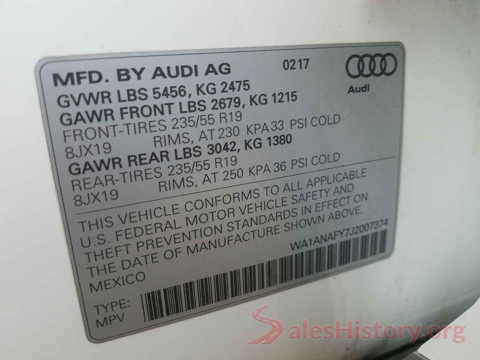 WA1ANAFY7J2007374 2018 AUDI Q5