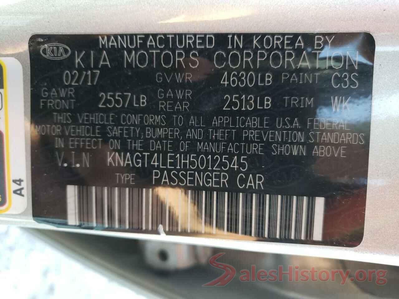 KNAGT4LE1H5012545 2017 KIA OPTIMA