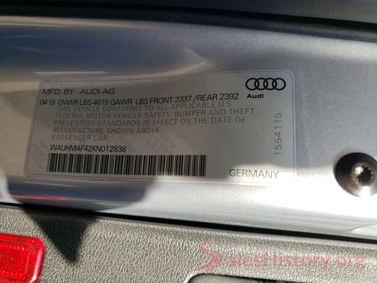 WAUHMAF42KN012838 2019 AUDI A4