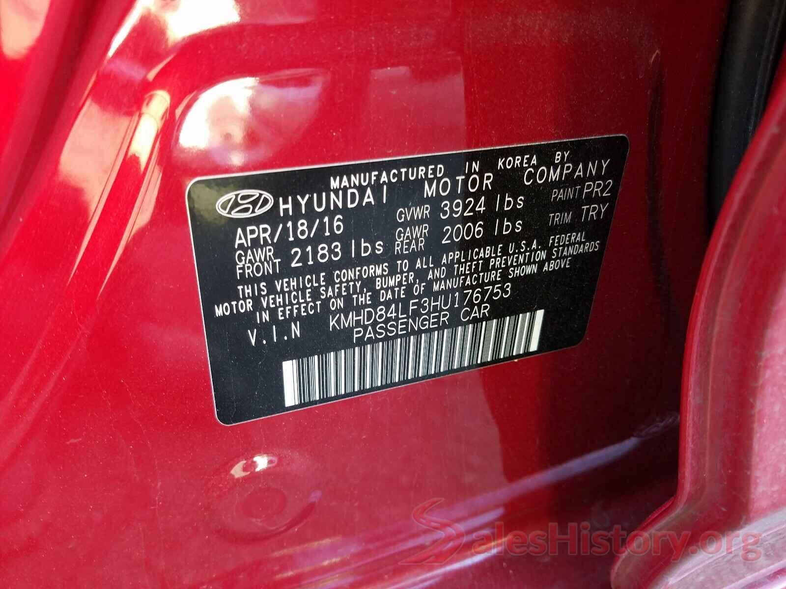 KMHD84LF3HU176753 2017 HYUNDAI ELANTRA