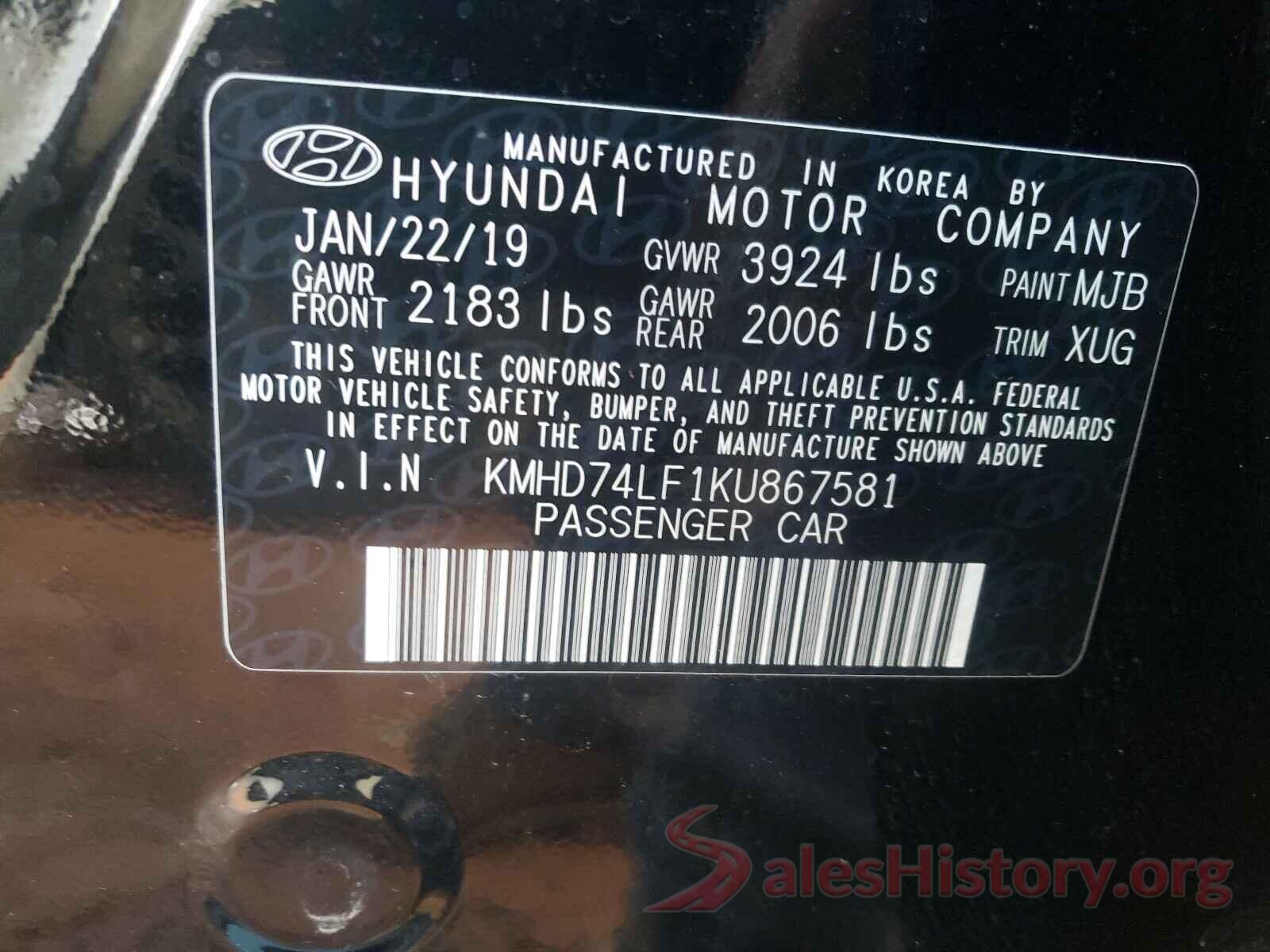 KMHD74LF1KU867581 2019 HYUNDAI ELANTRA