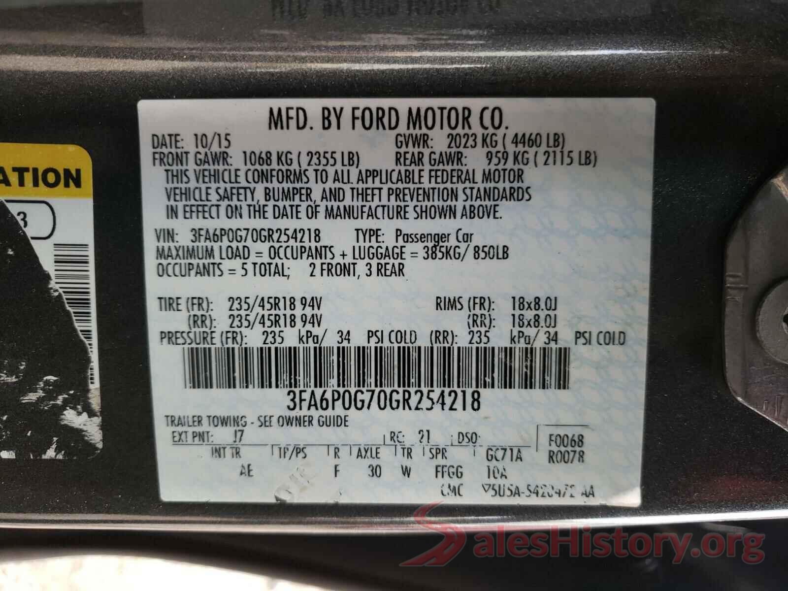 3FA6P0G70GR254218 2016 FORD FUSION