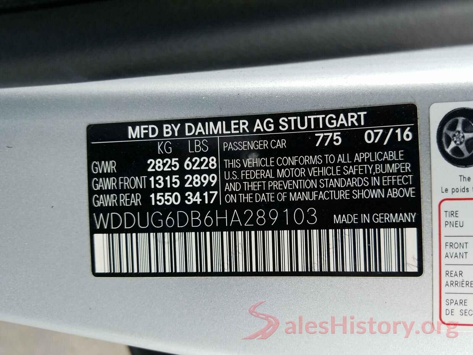 WDDUG6DB6HA289103 2017 MERCEDES-BENZ S CLASS