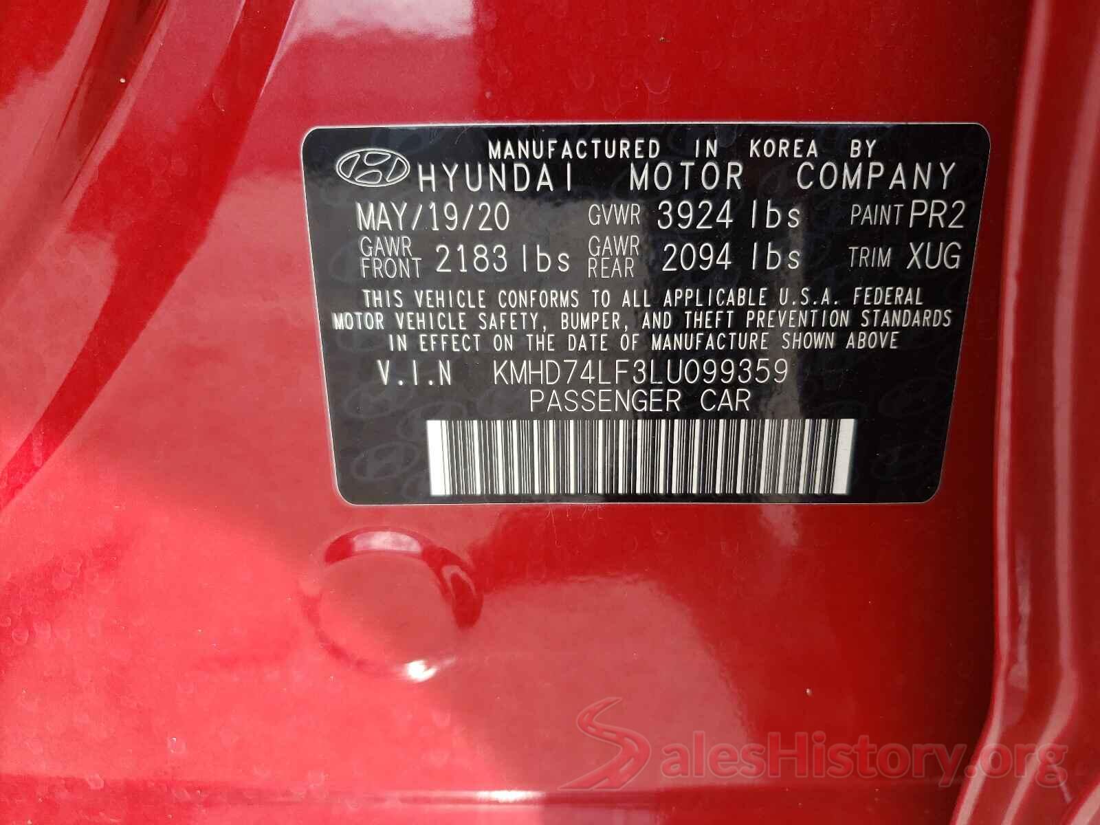 KMHD74LF3LU099359 2020 HYUNDAI ELANTRA