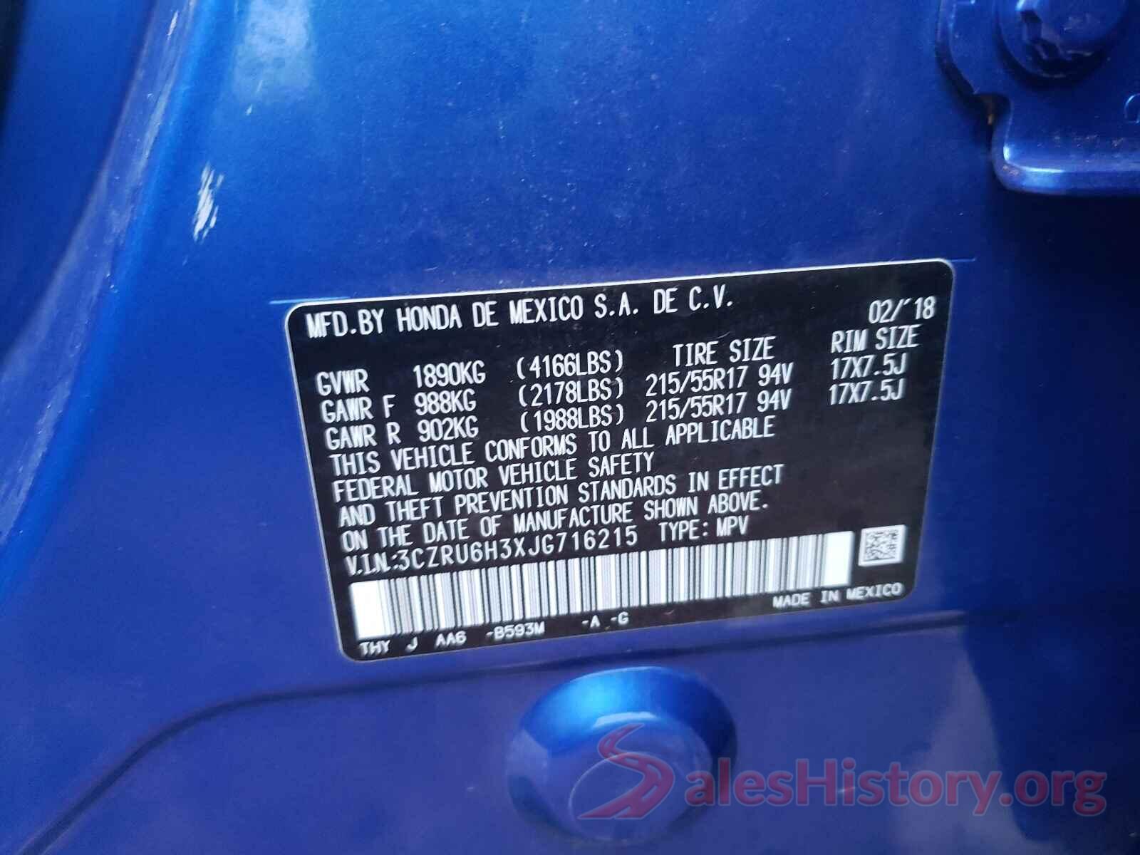 3CZRU6H3XJG716215 2018 HONDA HR-V