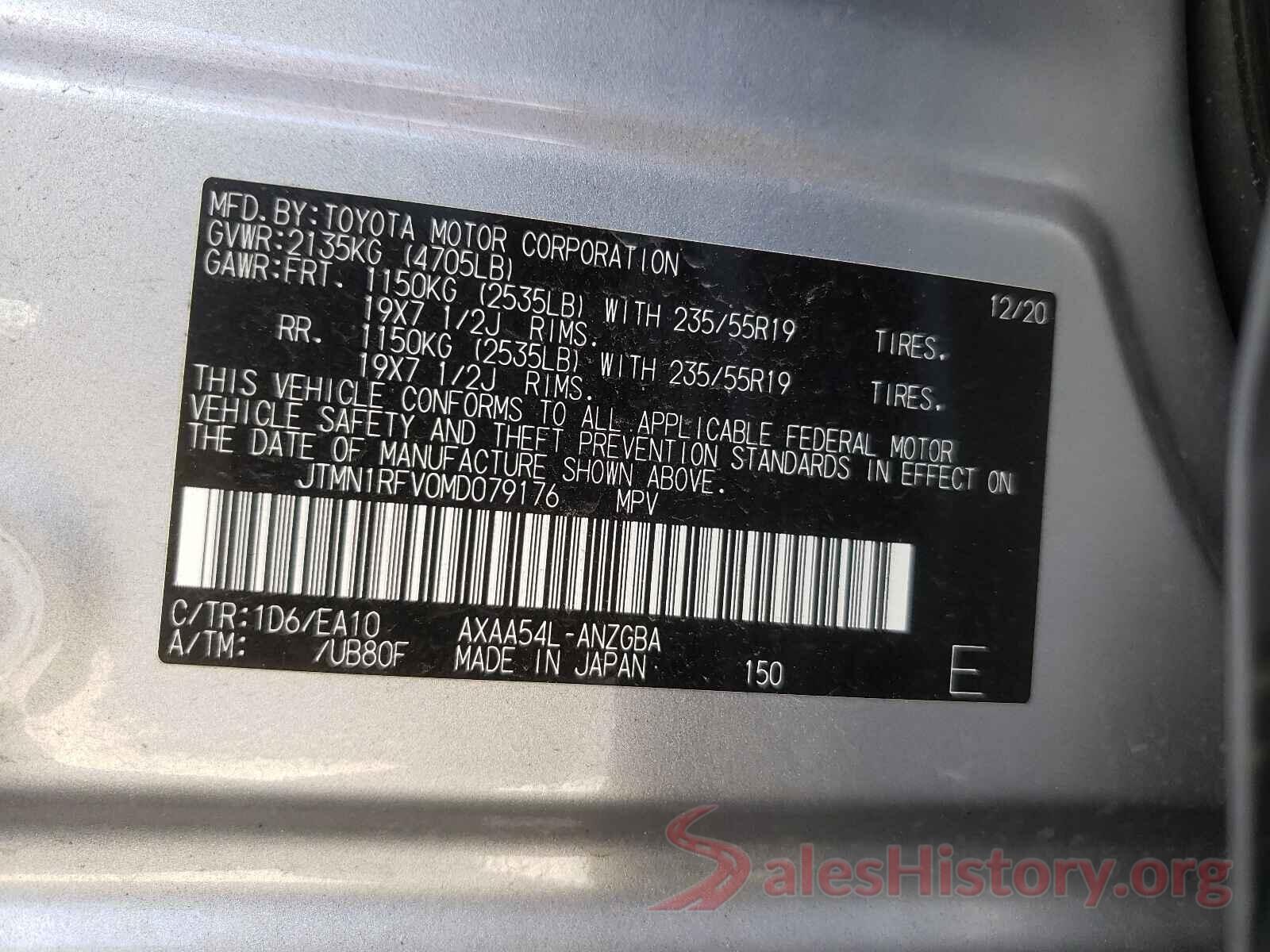 JTMN1RFV0MD079176 2021 TOYOTA RAV4