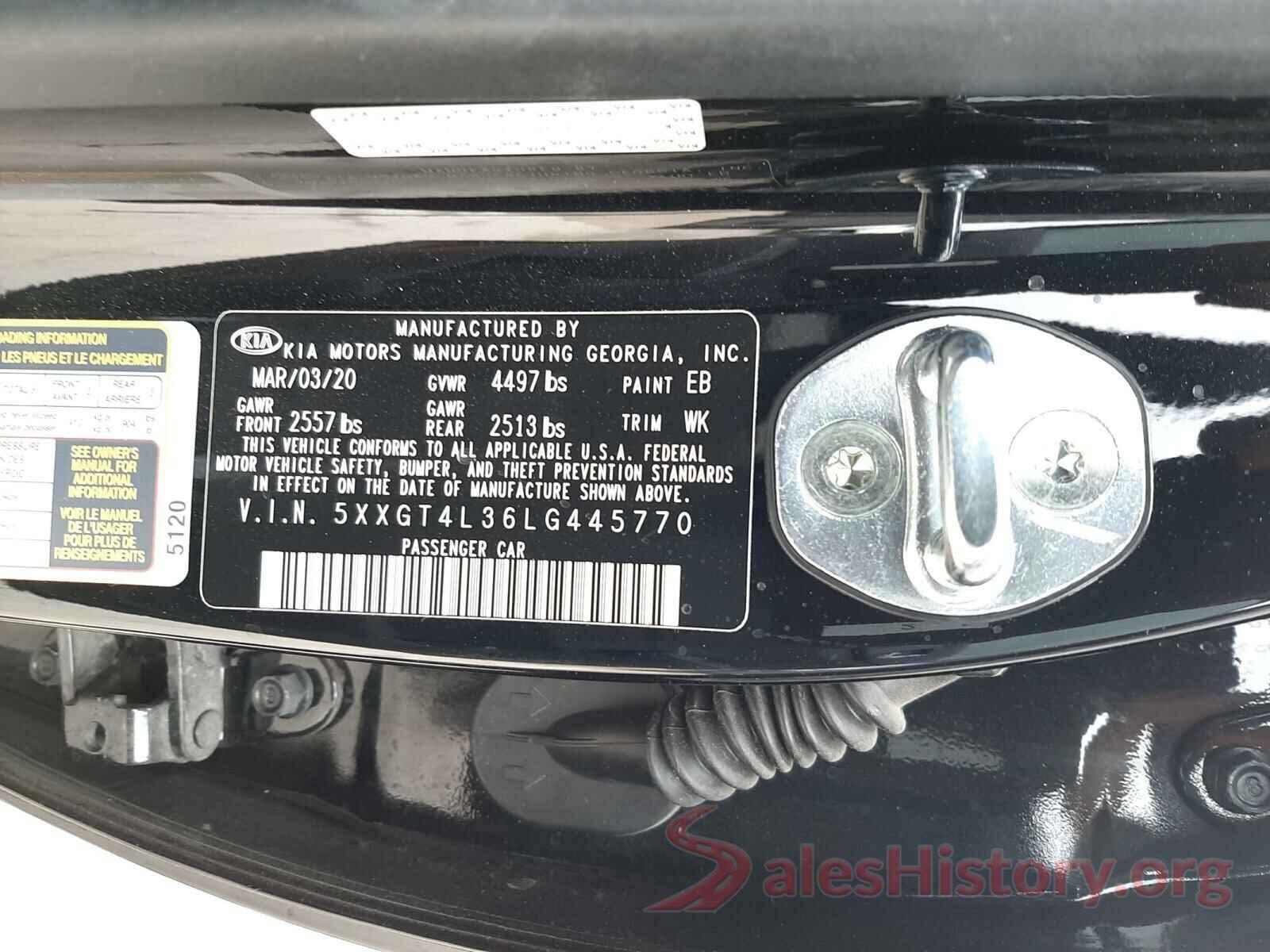 5XXGT4L36LG445770 2020 KIA OPTIMA