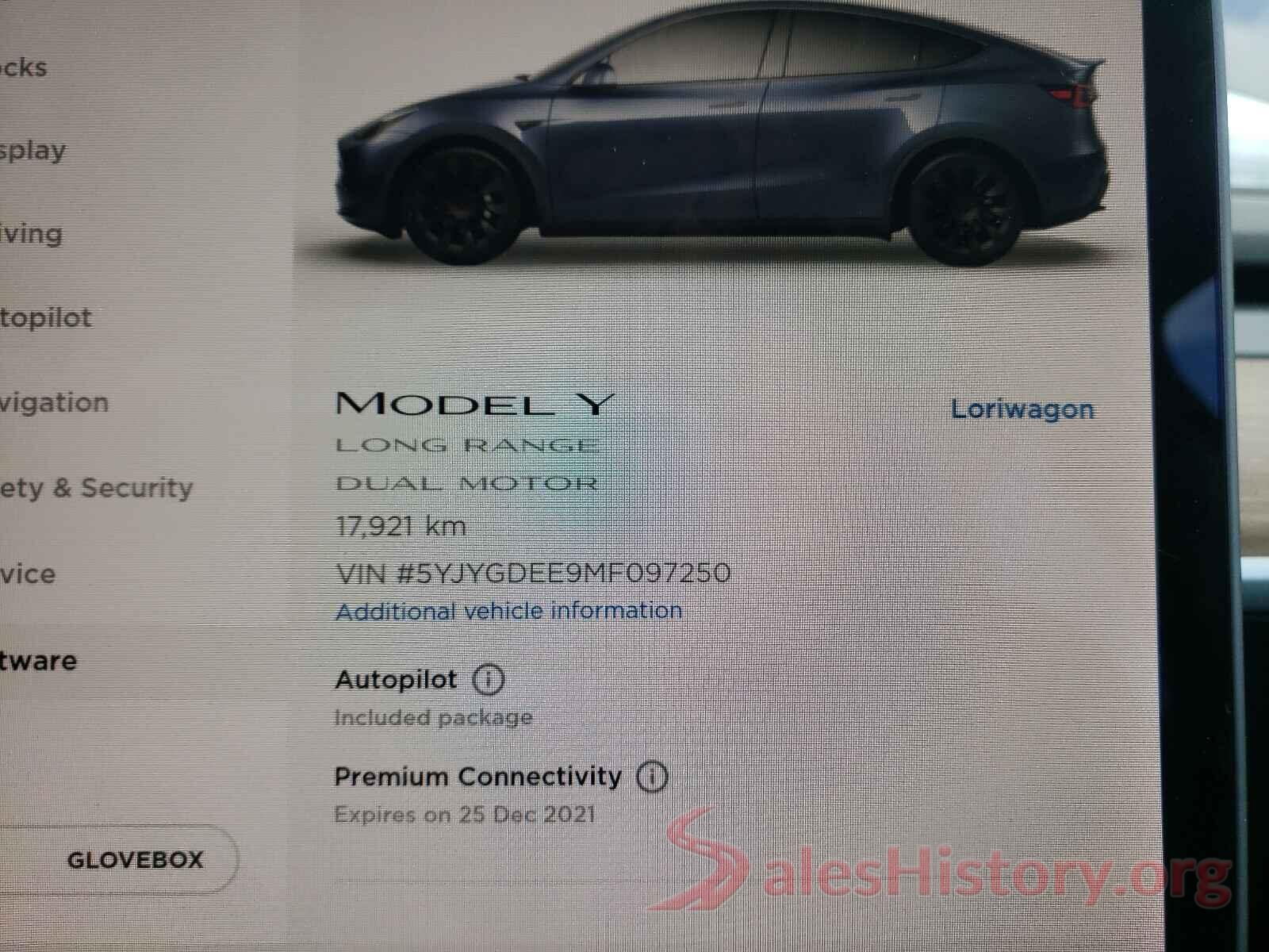 5YJYGDEE9MF097250 2021 TESLA MODEL Y