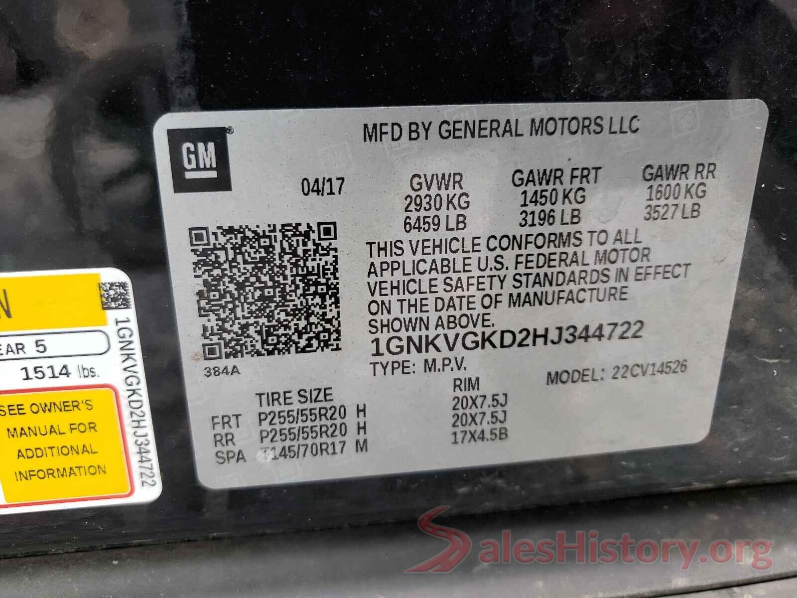 1GNKVGKD2HJ344722 2017 CHEVROLET TRAVERSE