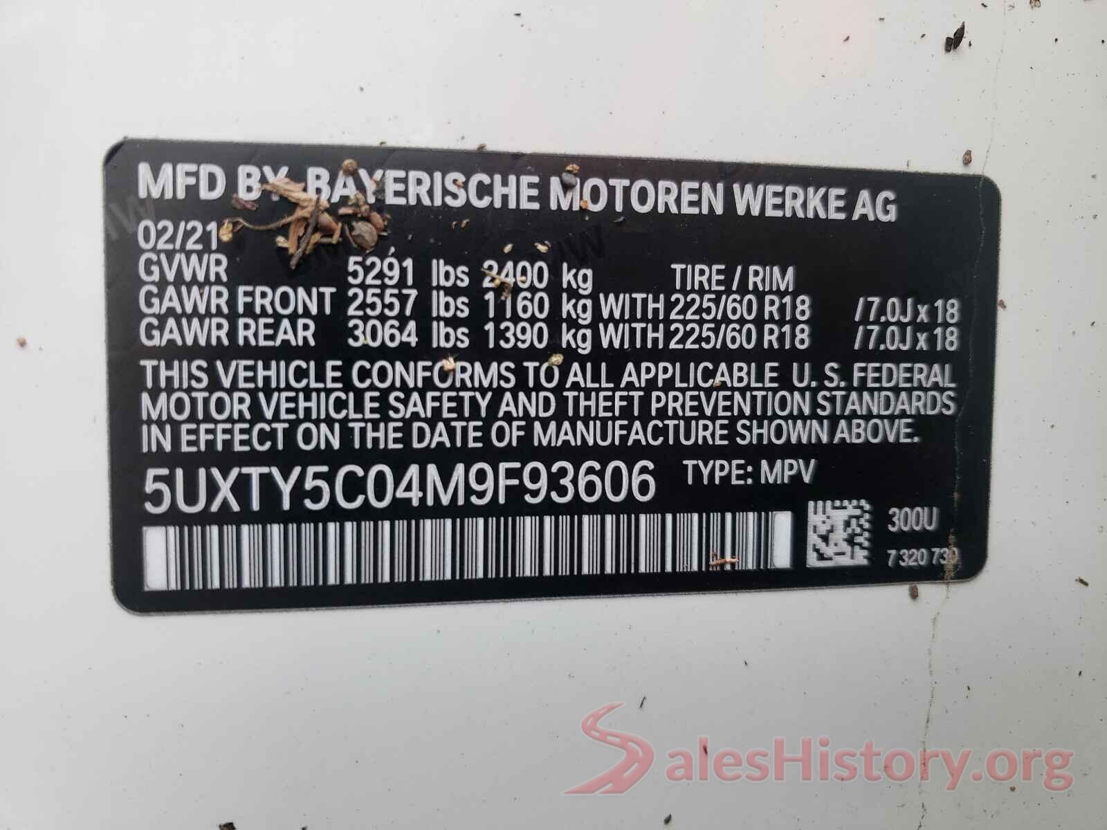 5UXTY5C04M9F93606 2021 BMW X3