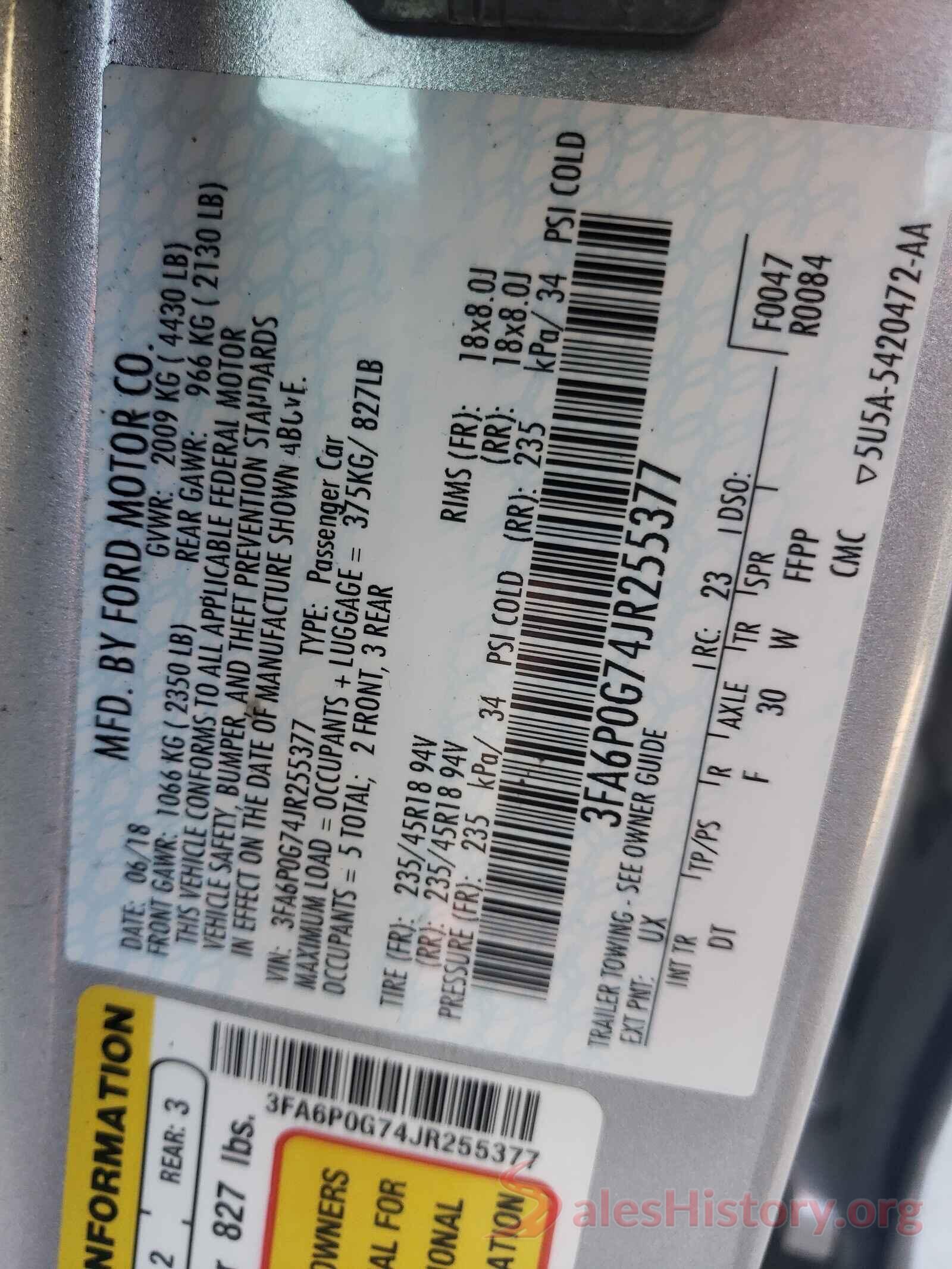 3FA6P0G74JR255377 2018 FORD FUSION