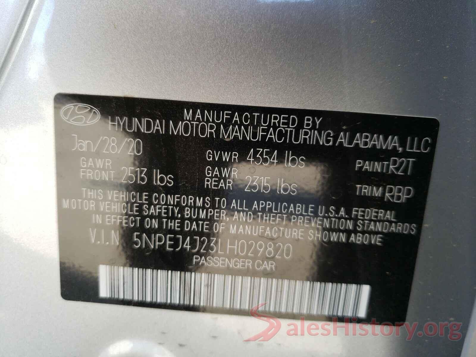 5NPEJ4J23LH029820 2020 HYUNDAI SONATA