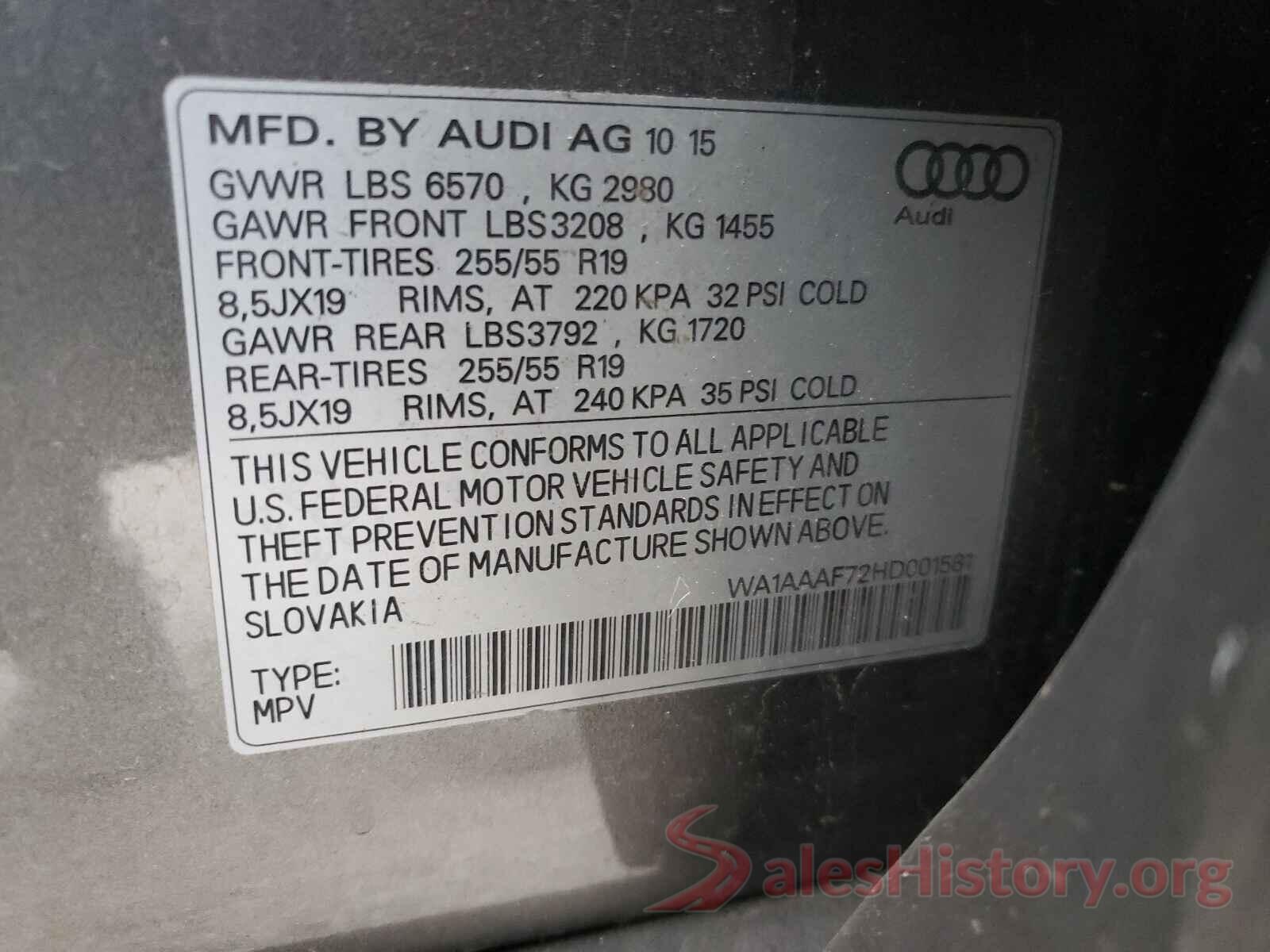 WA1AAAF72HD001581 2017 AUDI Q7