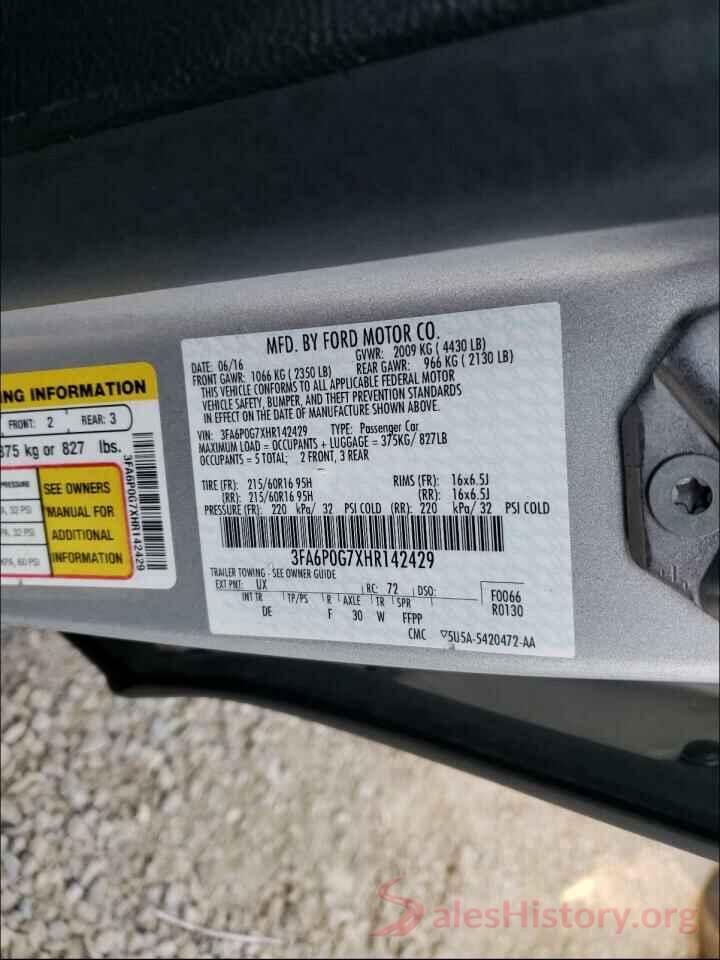 3FA6P0G7XHR142429 2017 FORD FUSION