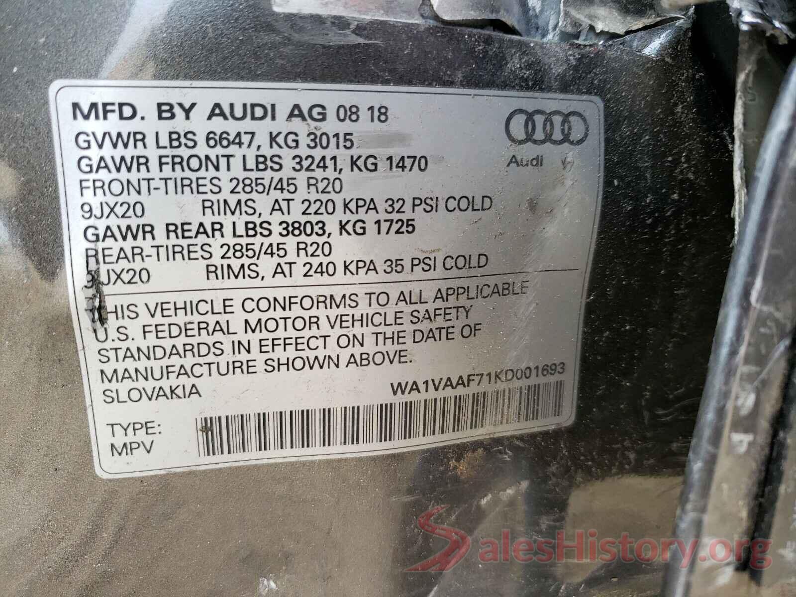 WA1VAAF71KD001693 2019 AUDI Q7