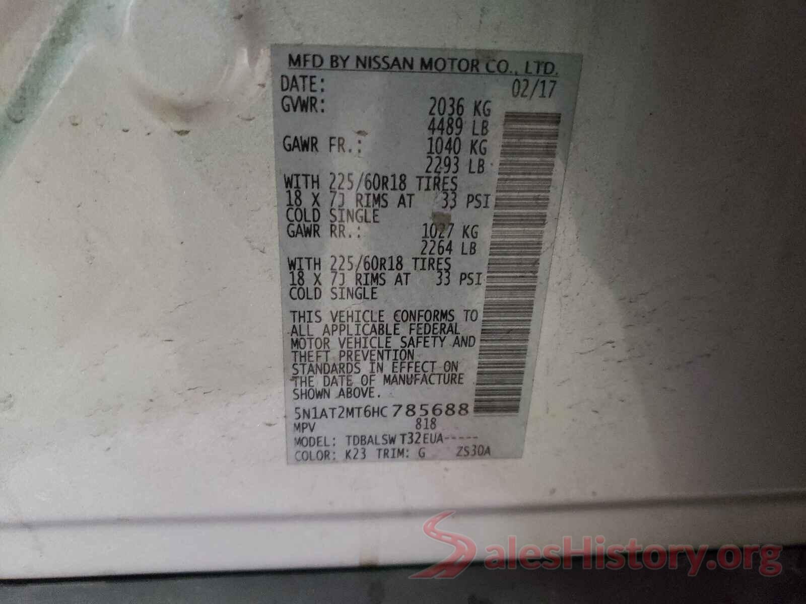 5N1AT2MT6HC785688 2017 NISSAN ROGUE