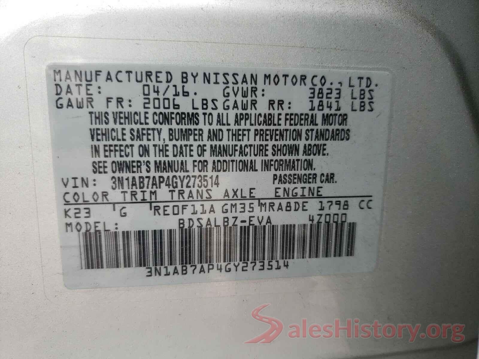 3N1AB7AP4GY273514 2016 NISSAN SENTRA