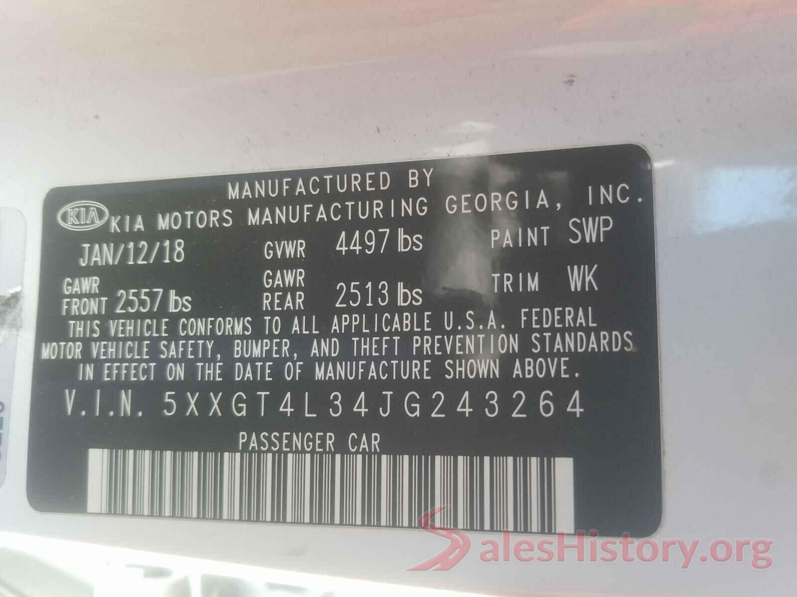 5XXGT4L34JG243264 2018 KIA OPTIMA